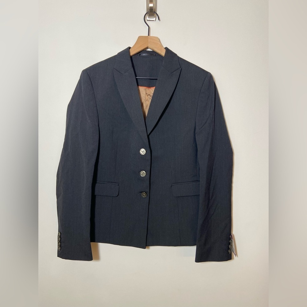 Brook Taverner Blazer Womens UK 12L Charcoal Lined Button Up Wool Blend New